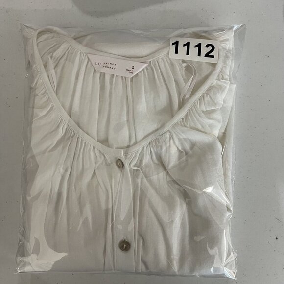 LC Lauren Conrad Women S White Button Front Blouse 3/4 Balloon Sleeves Lagenlook - Picture 14 of 14